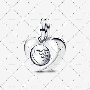 Pandora Engravable Heart Magnifying Glass Double Dangle Charm